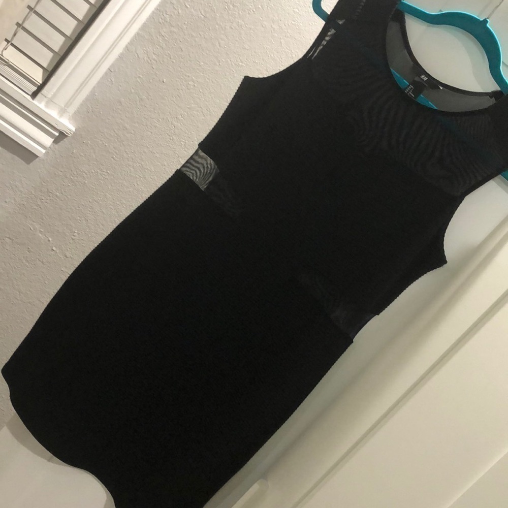 H&M Black stretch mid length mesh cut out dress size large